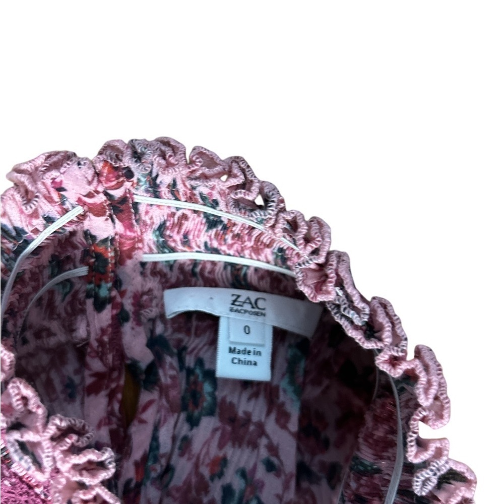 Zac Posen Pink Floral Long Sleeve Mock Neck Dress Size 0 Fit & Flare Boho Chic - Picture 6 of 8